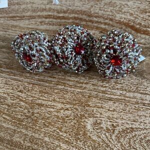 Elegant Red and Silver Beaded Napkin Rings